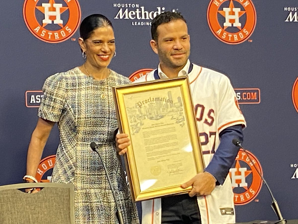 Astros VP of communications and marketing Anita Sehgal read a proclamation from Mayor John Whitmire naming today Jose Altuve Day in Houston.

It's Feb. 7 ... 2/7... 27 (Altuve's number).