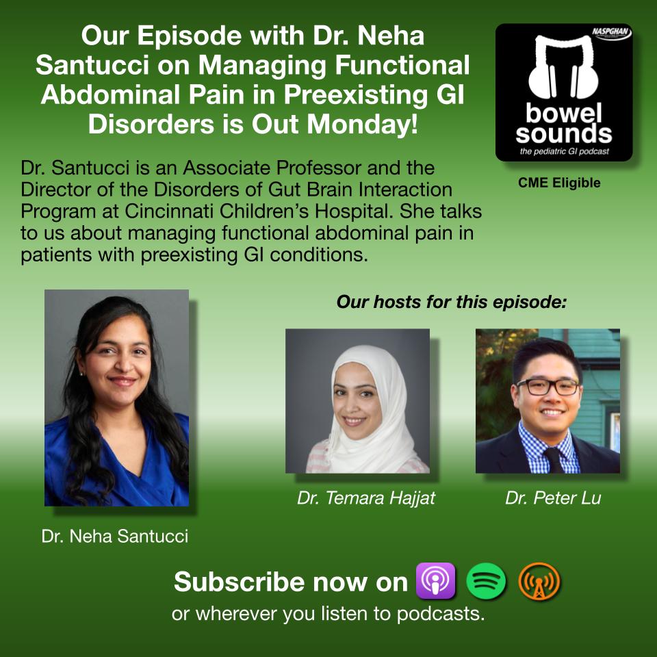 🎙️All new episode next Monday! Dr. @NehaSantucciMD @CincyChildrens discusses how to diagnose& manage #functional #abdominal #pain in #pediatric #patients w/preexisting #GI conditions such as #IBD #celiacdisease #EoE etc. @temarahajjat @PLLU @JenniferLeeLee1 @DrJSilverman