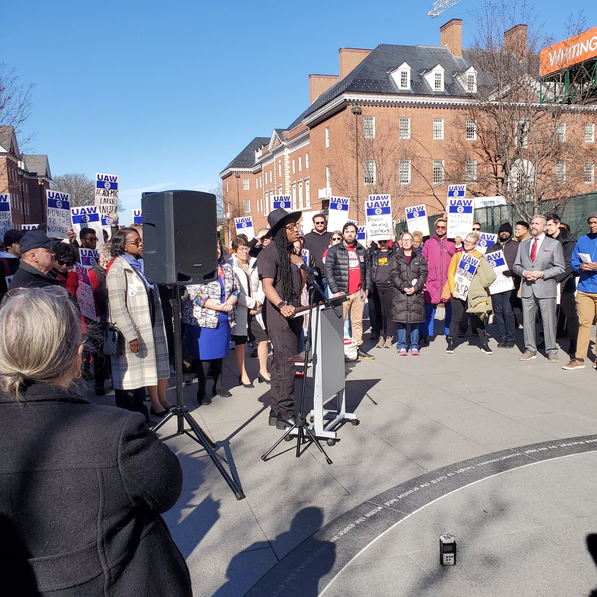 UMD_GLU's tweet photo. Grad worker Ivy Lyons stands up and speaks out. "We are WORKERS who are compensated for our LABOR just like any other!" 
#collectivebargainingnow https://t.co/es7IijDVmb