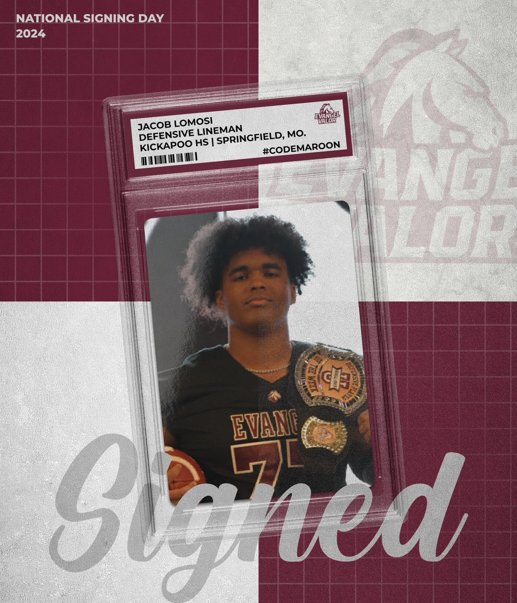 Evangel_FB's tweet photo. Welcome Jacob Lomosi to the Evangel Family! ✍️

🏈: Defensive Lineman
🏫: Kickapoo HS
📍: Springfield, Mo.

#CodeMaroon // #NSD24 https://t.co/dpt2JzUy1Y