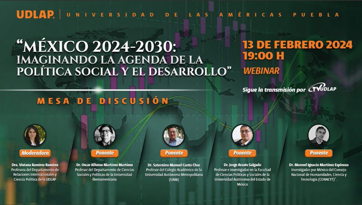 REMIPSO (@remipso) on Twitter photo ¡No te pierdas la mesa de discusión "México 2024-2030: Imaginando la agenda de la política social y el desarrollo"! 🇲🇽💬
🗓️ Fecha: 13 de febrero de 2024
⏰ Hora: 19:00 h
🖥️ WEBINAR sigue la transmisión por: TVUDLAP
#México2030 #PolíticaSocial #Desarrollo #Webinar #TVUDLAP ¡No te pierdas la mesa de discusión "México 2024-2030: Imaginando la agenda de la política social y el desarrollo"! 🇲🇽💬
🗓️ Fecha: 13 de febrero de 2024
⏰ Hora: 19:00 h
🖥️ WEBINAR sigue la transmisión por: TVUDLAP
#México2030 #PolíticaSocial #Desarrollo #Webinar #TVUDLAP