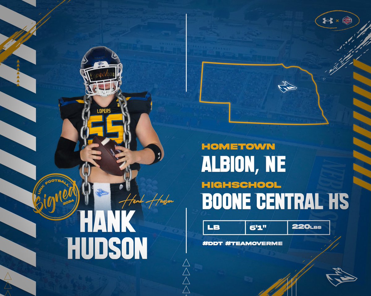 UNK_Football's tweet photo. Welcome to the Herd, Hank🤘

✔️ Hank Hudson
📐 6’1 220
🏟️ Linebacker

#NSD24 #JoinTheHerd https://t.co/Bc9IBZuWHV