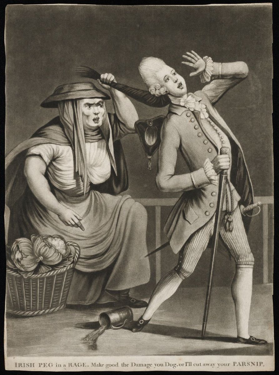 To which I want to add this "Irish Peg in a rage make good the damage you dog or I'll cut away your parsnip," in which a furious Irish vegetable vendor is physically teaching a macaroni a lesson.