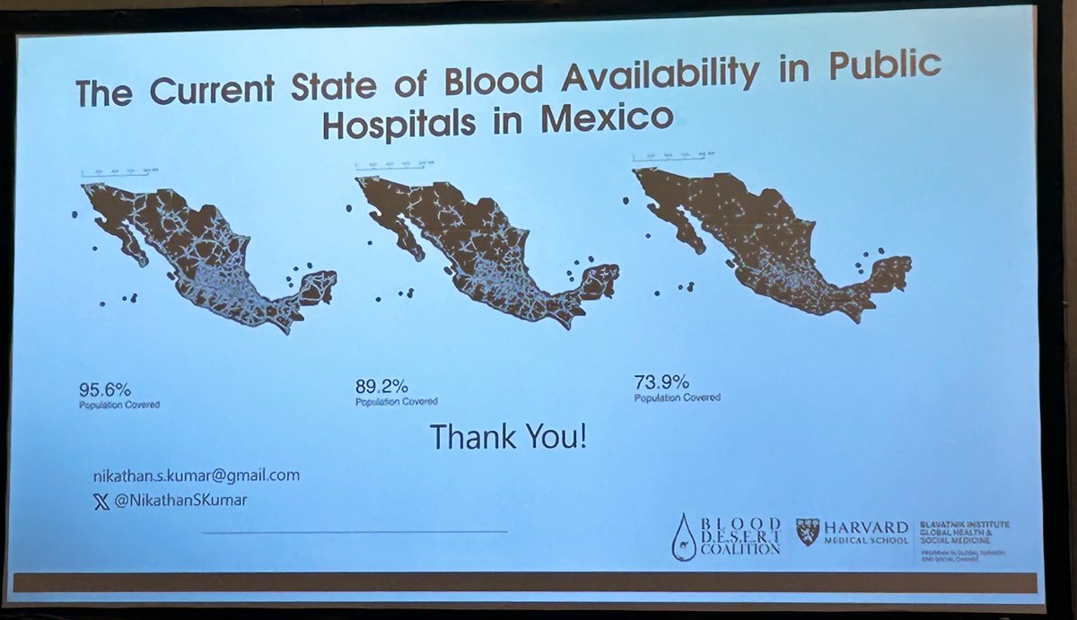 #ICYMI @ AM #GlobalSurgery session @UCSF_EastBay resident & @HarvardPGSSC fellow @NikathanSKumar 🗣️ vital topic of 🩸 use in 🇲🇽 public hospitals. ~26% of the pop (>33 million people!) don’t have rapid (<30min) access Next steps: actual blood available/facility & 👀 private 🏥