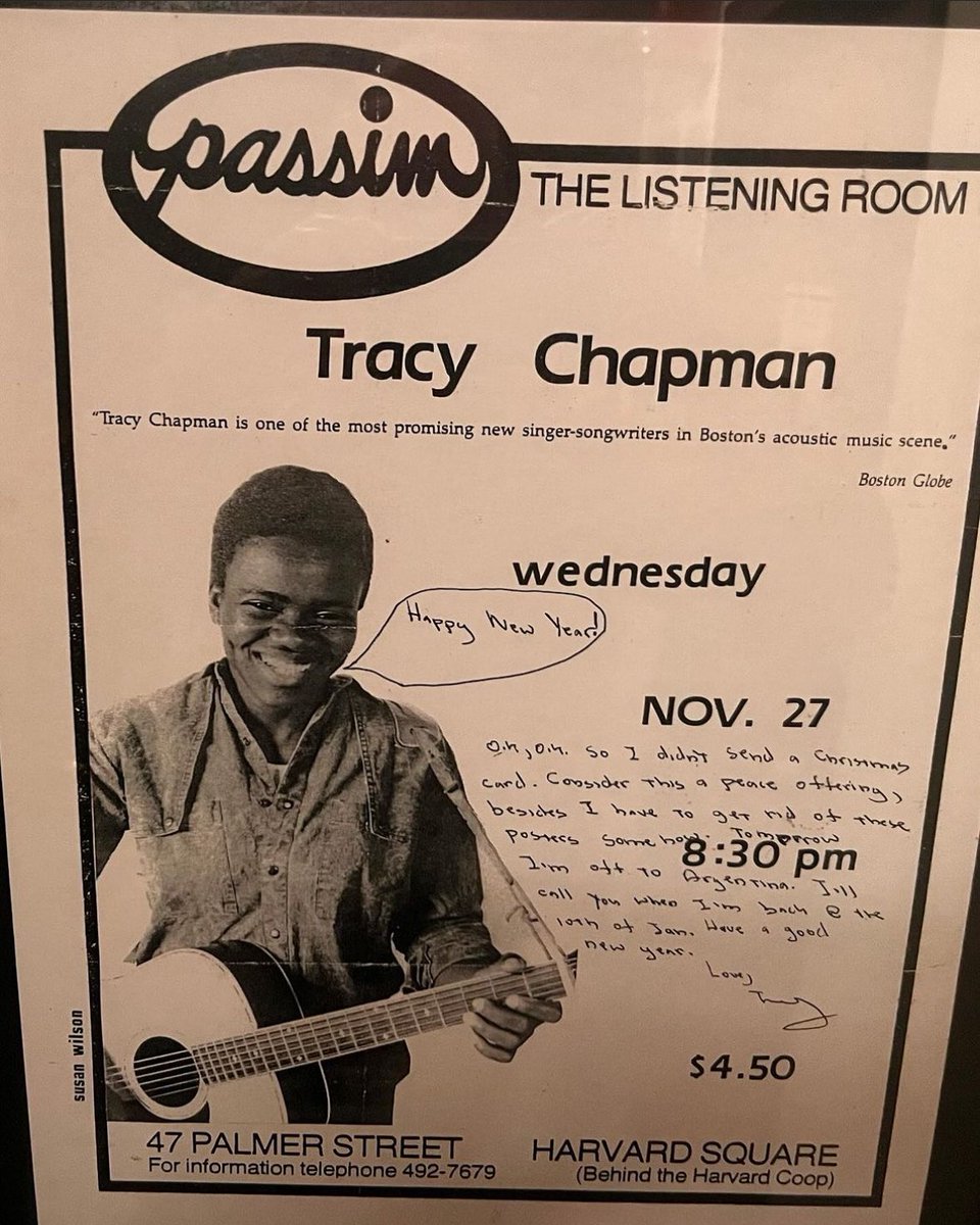 We are thrilled to see Tracy Chapman get all the love after that transcendent Grammy performance! A new generation of folks are falling in love with her, just as we did back in 1985 when she played our room for $4.50. Check out this vintage poster that still hangs in the club.