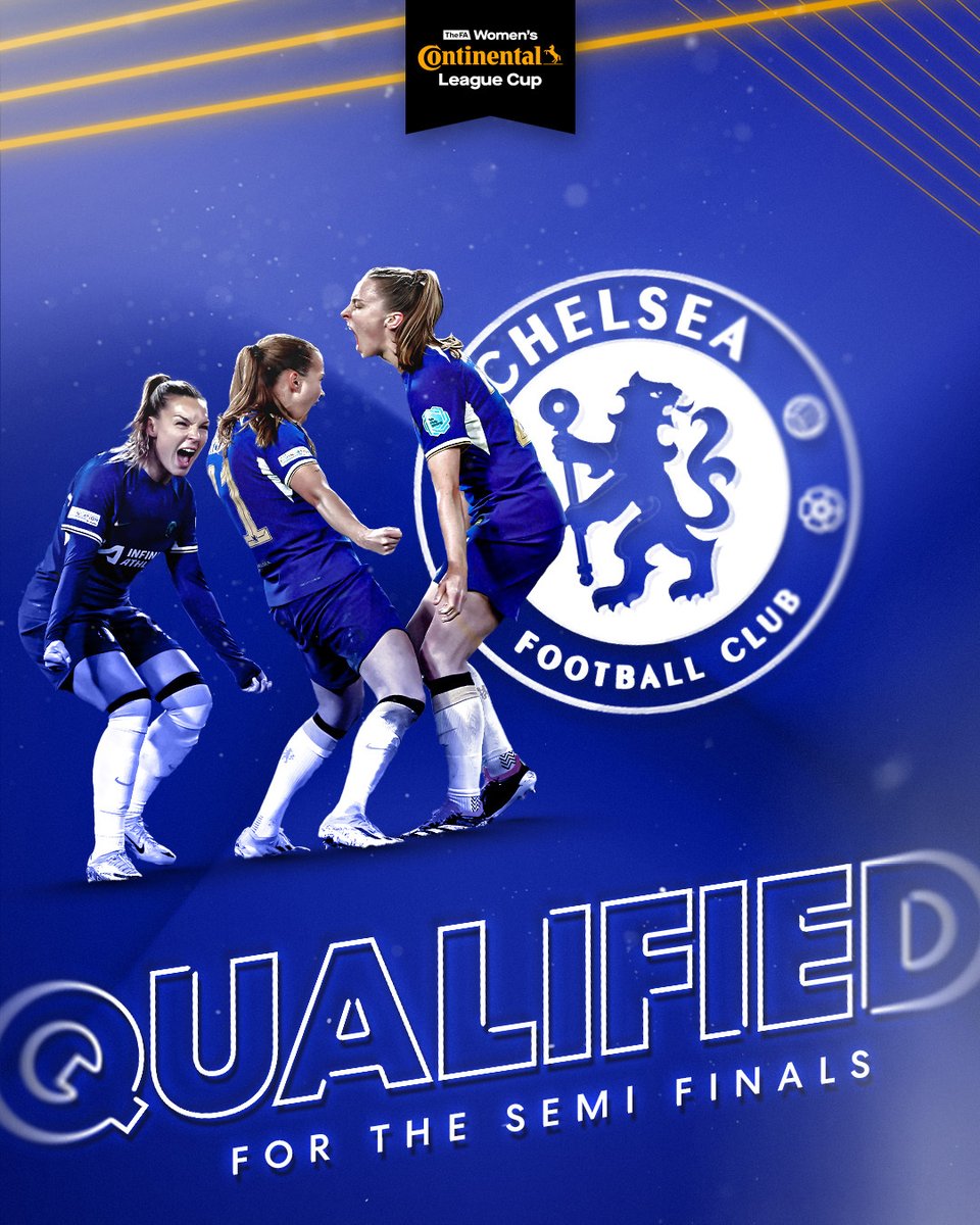 Barclays Women's Super League (@barclayswsl) on Twitter photo The first semi-finalists are locked in! ๐
<a href="/ChelseaFCW/">(C)helsea FC Women ๐๐๐</a> continue in the #ContiCup The first semi-finalists are locked in! ๐
<a href="/ChelseaFCW/">(C)helsea FC Women ๐๐๐</a> continue in the #ContiCup