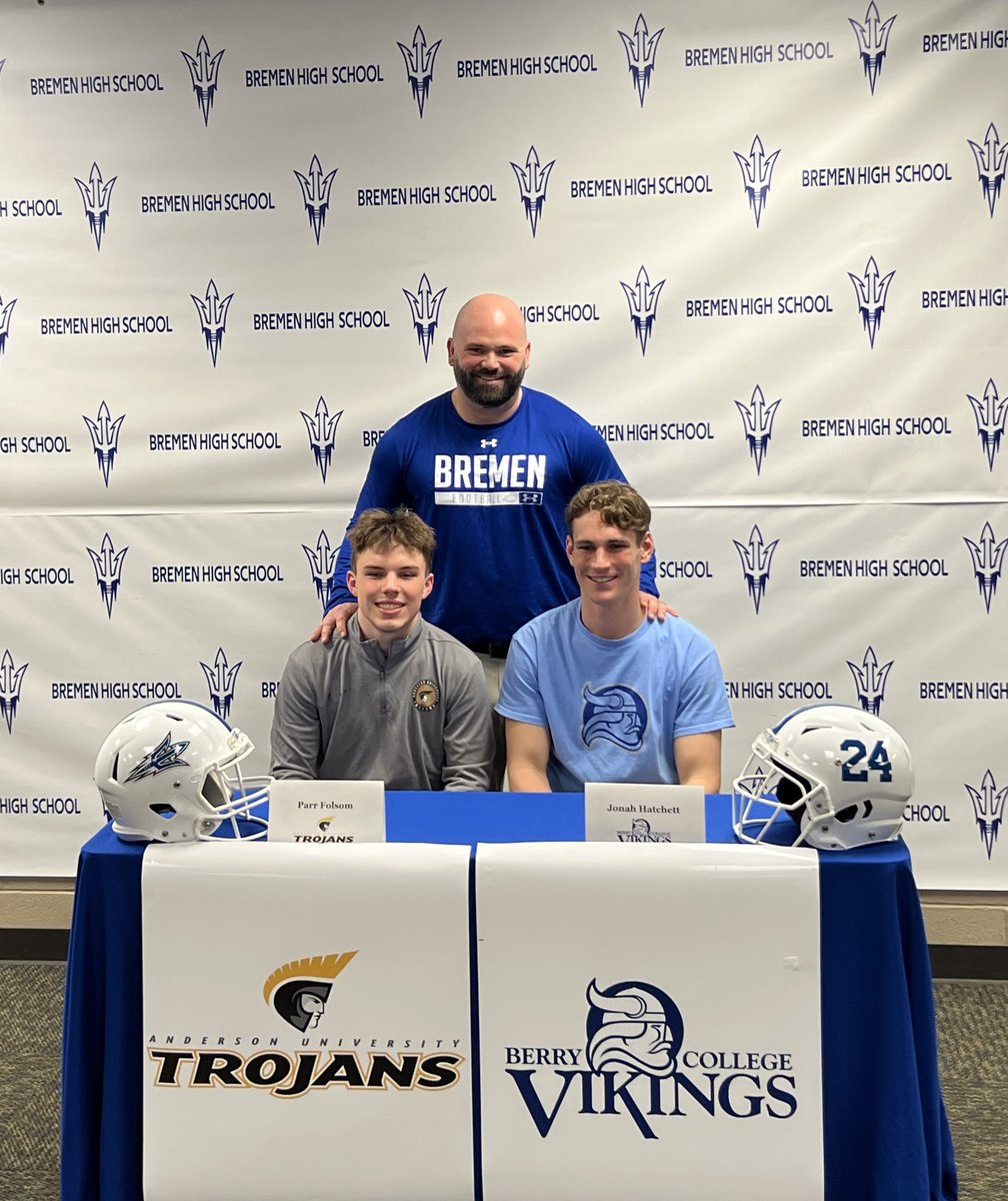 Bremen Football (@gatabhsdevils) on Twitter photo Congratulations <a href="/JonahHatchett/">Jonah Hatchett</a> and <a href="/FolsomParr/">Parr Folsom</a>
We are proud of you guys and can’t wait to see what the future holds for both of you! GATA Congratulations <a href="/JonahHatchett/">Jonah Hatchett</a> and <a href="/FolsomParr/">Parr Folsom</a>
We are proud of you guys and can’t wait to see what the future holds for both of you! GATA