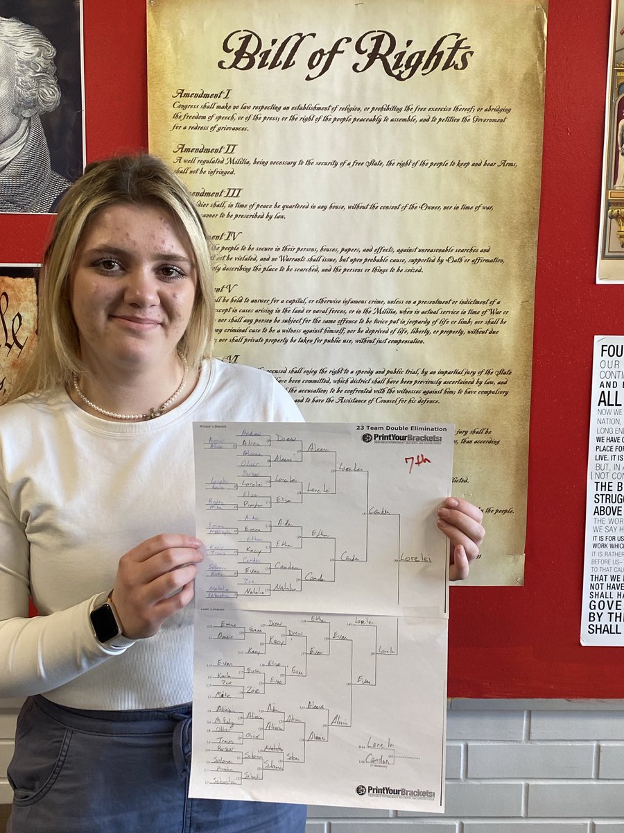 Mr. McKnight’s 7th Period Bill of Rights Champion, Lorelei Madine! 🏆🇱🇷