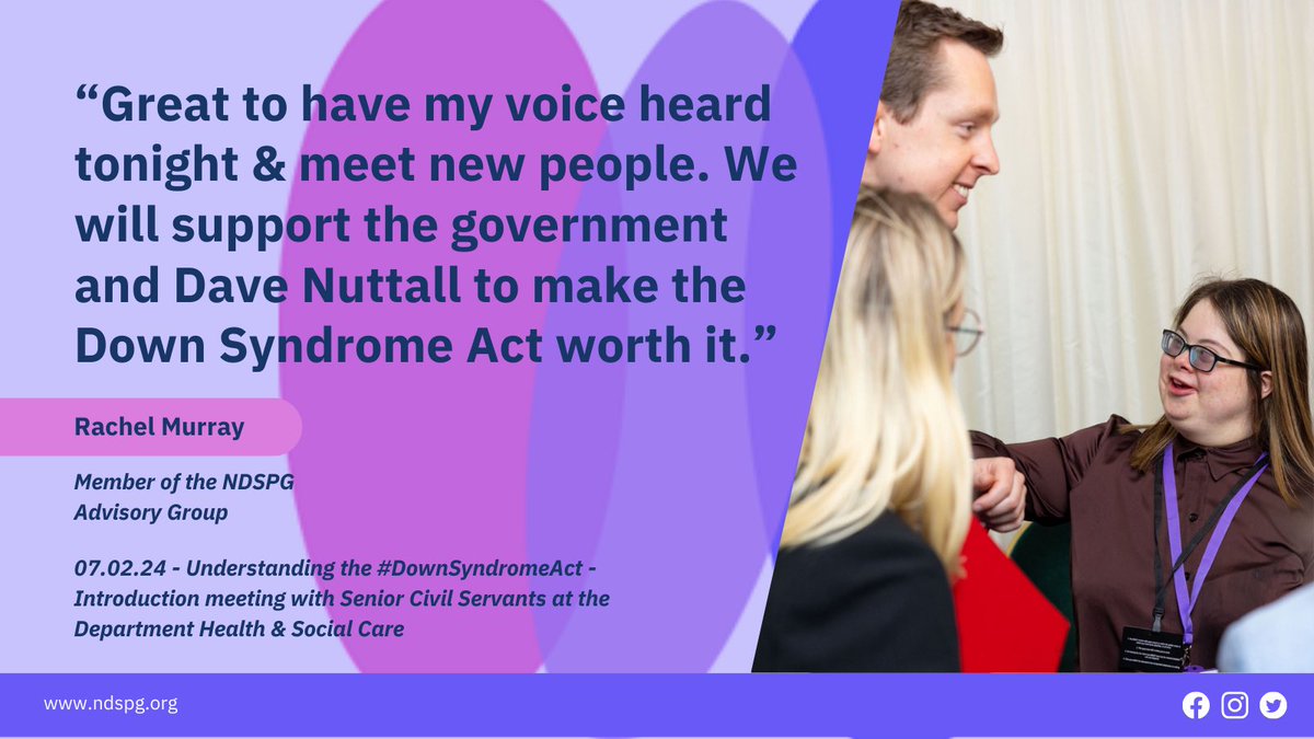 National Down Syndrome Policy Group (@ndspolicygroup) on Twitter photo Thank you <a href="/DHSCgovuk/">Department of Health and Social Care</a> for a very informative meeting tonight with members of our Advisory Group. Thank you to all who came and contributed.
<a href="/DHSCgovuk/">Department of Health and Social Care</a>
<a href="/RachelM16123456/">Rachel Murray</a>
<a href="/LiamFox/">Sir Liam Fox</a>
<a href="/mariacaulfield/">Maria Caulfield CBE</a>
<a href="/APPGDS/">APPG for Down Syndrome</a>
#DownSyndromeAct Thank you <a href="/DHSCgovuk/">Department of Health and Social Care</a> for a very informative meeting tonight with members of our Advisory Group. Thank you to all who came and contributed.
<a href="/DHSCgovuk/">Department of Health and Social Care</a>
<a href="/RachelM16123456/">Rachel Murray</a>
<a href="/LiamFox/">Sir Liam Fox</a>
<a href="/mariacaulfield/">Maria Caulfield CBE</a>
<a href="/APPGDS/">APPG for Down Syndrome</a>
#DownSyndromeAct