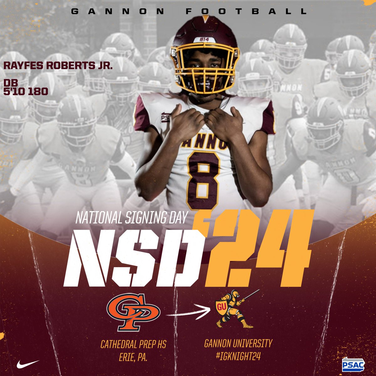 FootballGannon's tweet photo. Welcome DB Rayfes Roberts Jr to the Golden Knight Family! #igKNIGHT24 #NSD24 https://t.co/0do5qqipEh