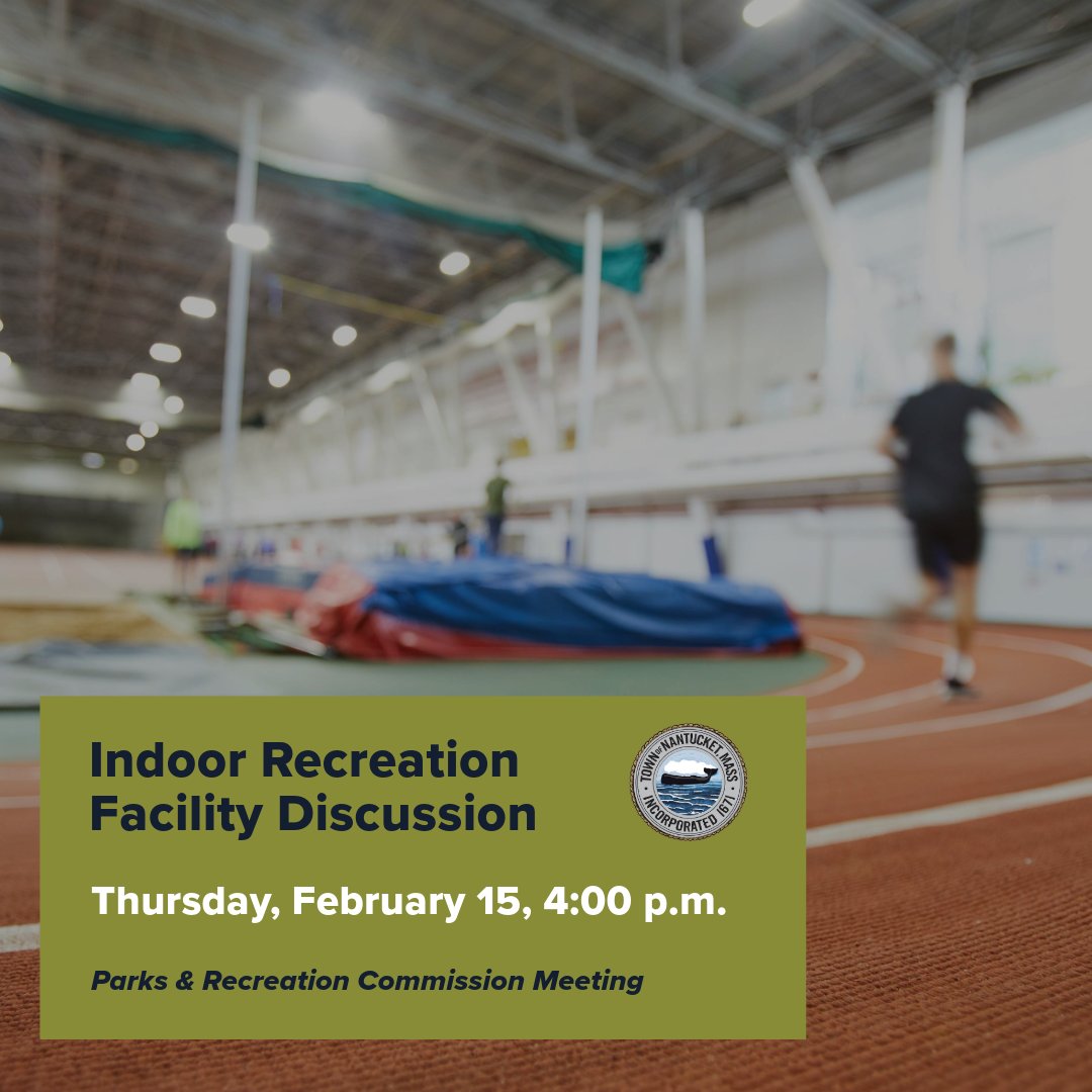 TownofNantucket's tweet photo. ⚽🏃‍♂️🎾 The Parks &amp; Rec Commission meets virtually on  February 15 at 4:00 p.m. to discuss the topic of a new indoor recreation facility. Virtual Spanish interpretation services will be available. Join in on the conversation!

Zoom: https://t.co/mPQ3xyOwDG https://t.co/2jdulV1TRi