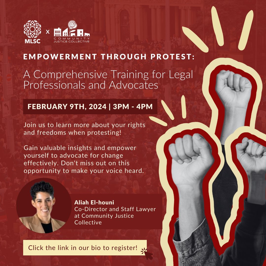Attention legal professionals and advocates! Curious about your rights and freedoms during protests? 📣

Join us for an enlightening virtual session. Gain valuable insights, ask questions, and more!

Register now through the link in our bio. #LegalRights #Protest