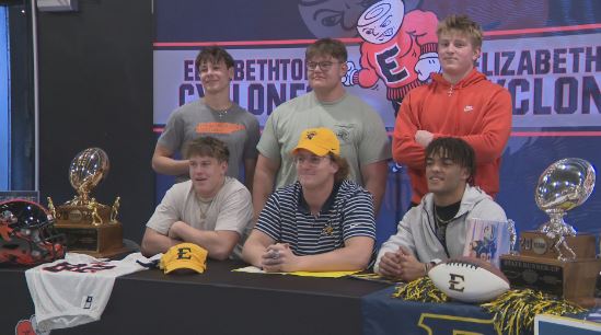 Two stops on my #SigningDay train today @AdrianW47 of @DC_Pioneers signs with @WIUfootball @m_ball1906 of @BetsyFootball signs with @ETSUFootball @Cole_JohnsonTV is at Science Hill @laurenbradfor is at Tennessee High X-less photographer Troy is covering DB