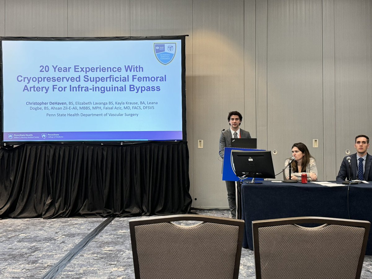 Faisal Aziz MD, MBA, FACS, Distinguished FSVS (@fa_vascularmd) on Twitter photo <a href="/PennStHershey/">Penn State Health</a> medical student <a href="/ChrisDeHavenPSU/">Chris DeHaven</a> presenting data on use of cryo SFA for infrainguinal bypass #ASC2024 <a href="/PennStHershey/">Penn State Health</a> medical student <a href="/ChrisDeHavenPSU/">Chris DeHaven</a> presenting data on use of cryo SFA for infrainguinal bypass #ASC2024