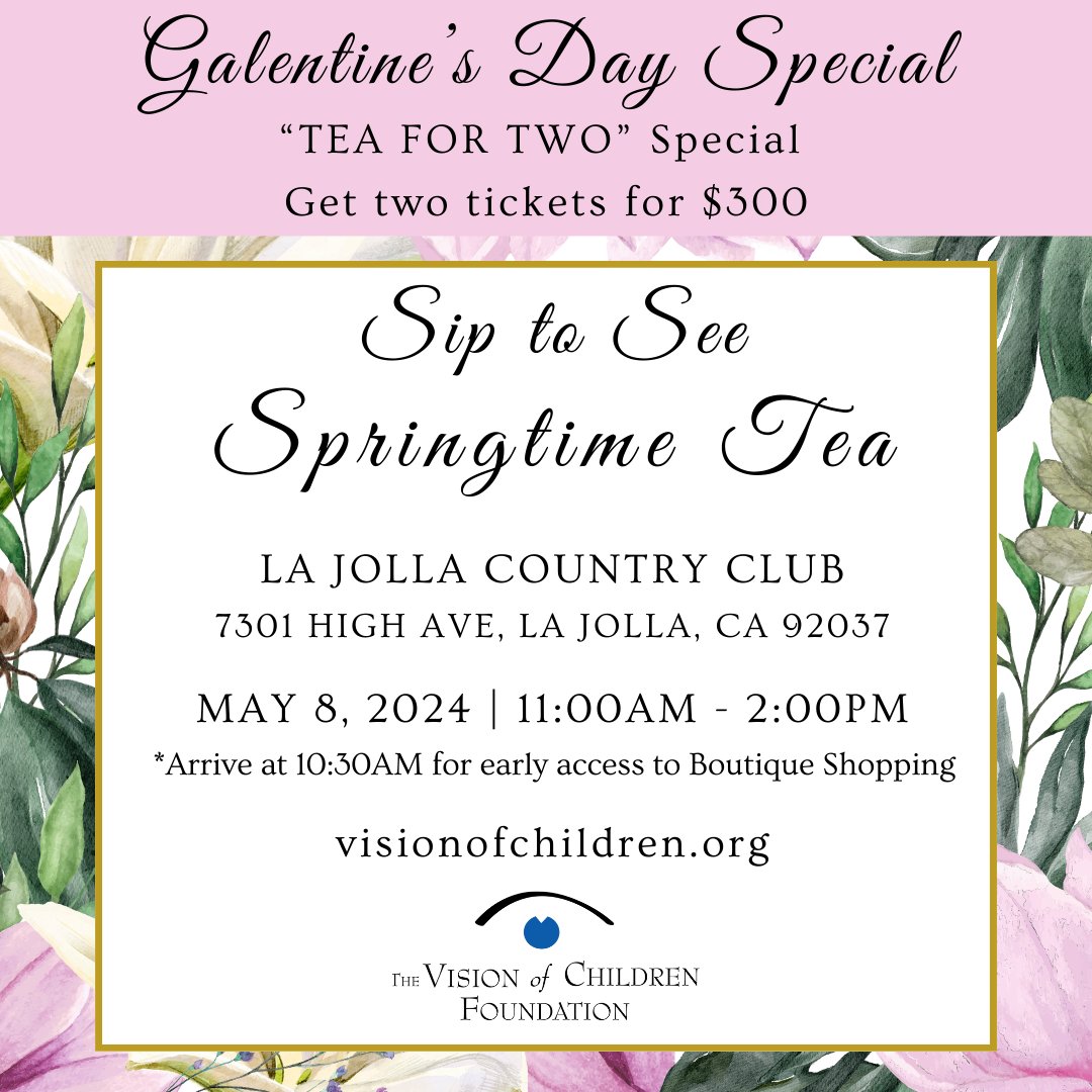 VOC_Foundation's tweet photo. Galentine's Day Special for our Sip to See, Springtime Tea. Purchase tickets here https://t.co/Zitlaq1ePc https://t.co/MVzsC6zHdM