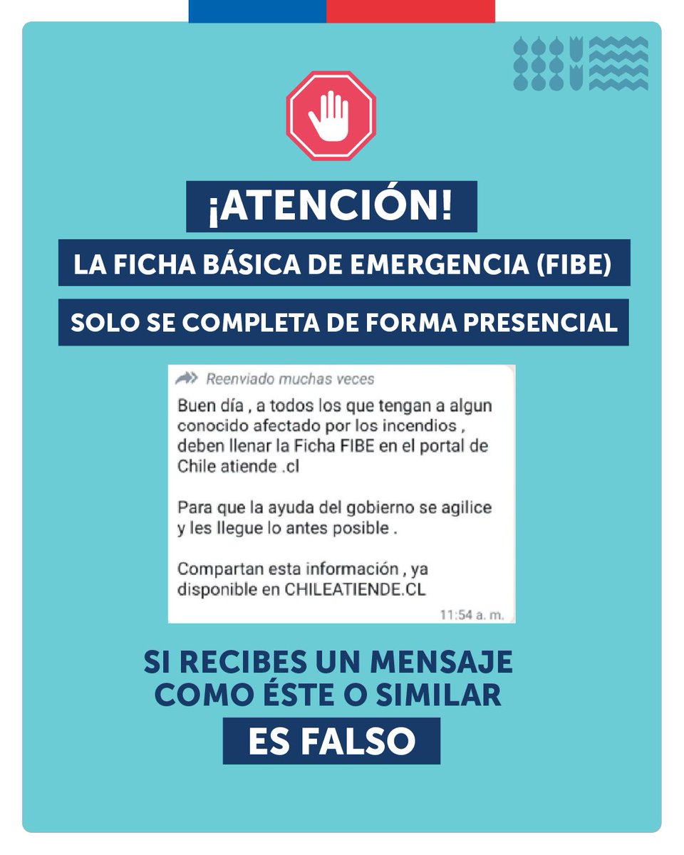 subtel_chile's tweet photo. ⚠️ Varios de los afectados por los incendios en la Región de Valparaíso, han alertado sobre un mensaje que están recibiendo para completar la FIBE. Este documento no existe en formato digital, y sólo se puede completar de manera presencial. ¡No caigas en estafas! https://t.co/cpCOY6SZwA