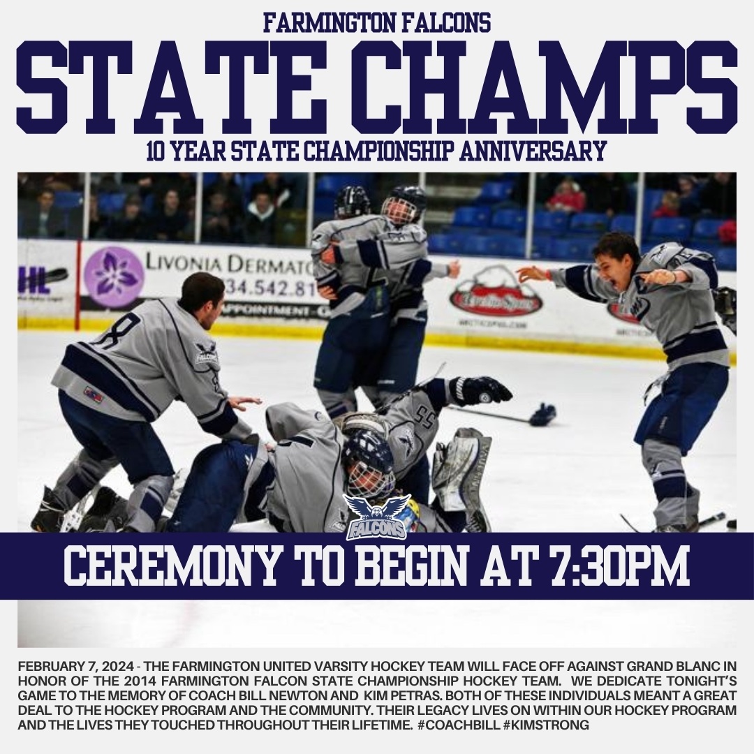 FarmUHockey's tweet photo. celebrating the amazing championship run from our 2014 FARMINGTON FALCON STATE CHAMPIONSHIP TEAM tonight! the ceremony will begin around 7:30PM
#CoachBill #KimStrong https://t.co/4pZUAdGYyT