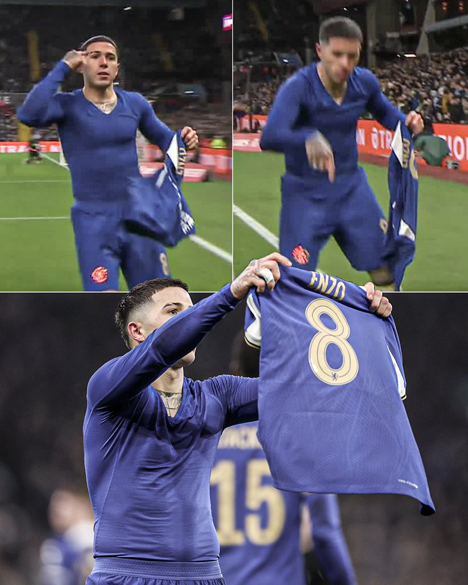 ESPNFC's tweet photo. This is how Enzo Fernandez celebrated his goal after recent rumors circulated that claimed he wants to leave Chelsea 👀 https://t.co/ZhpvJFuik1