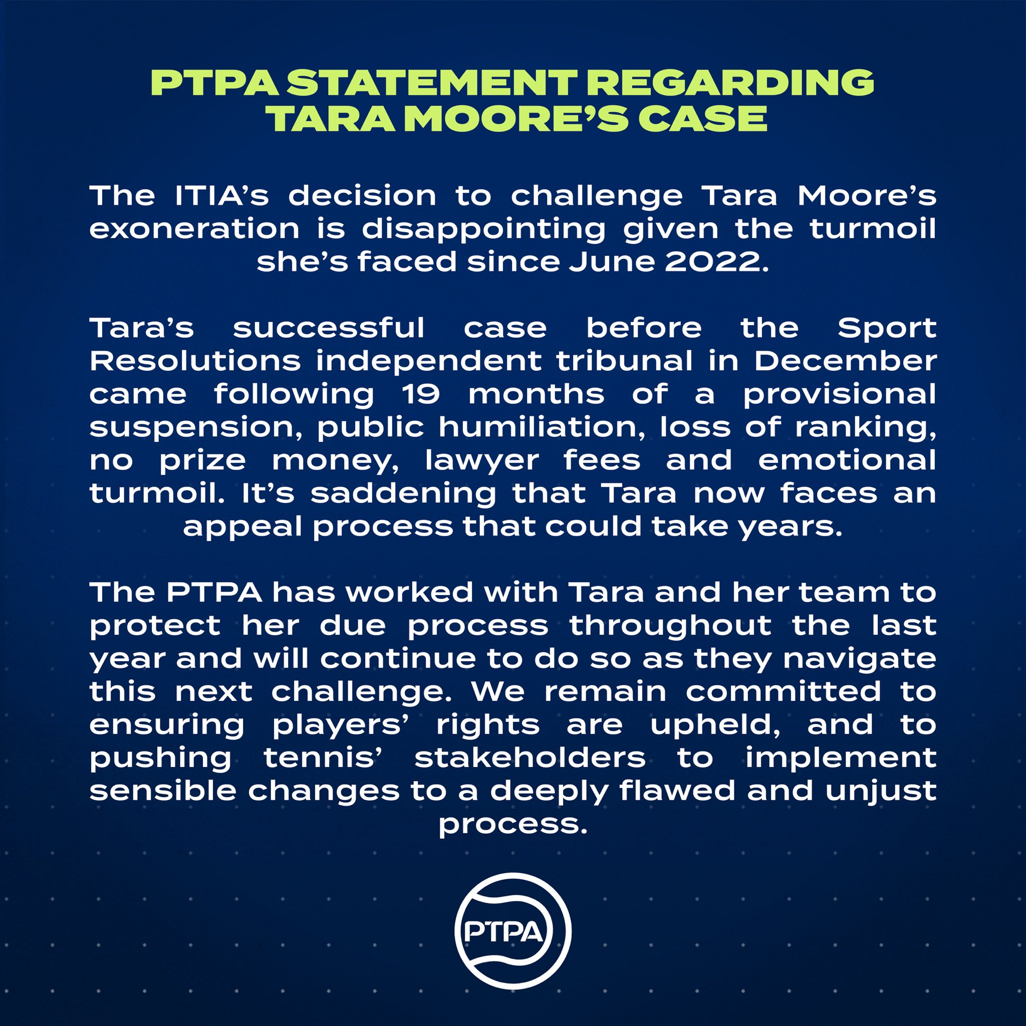 Professional Tennis Players Association on X: &ldquo;PTPA statement 