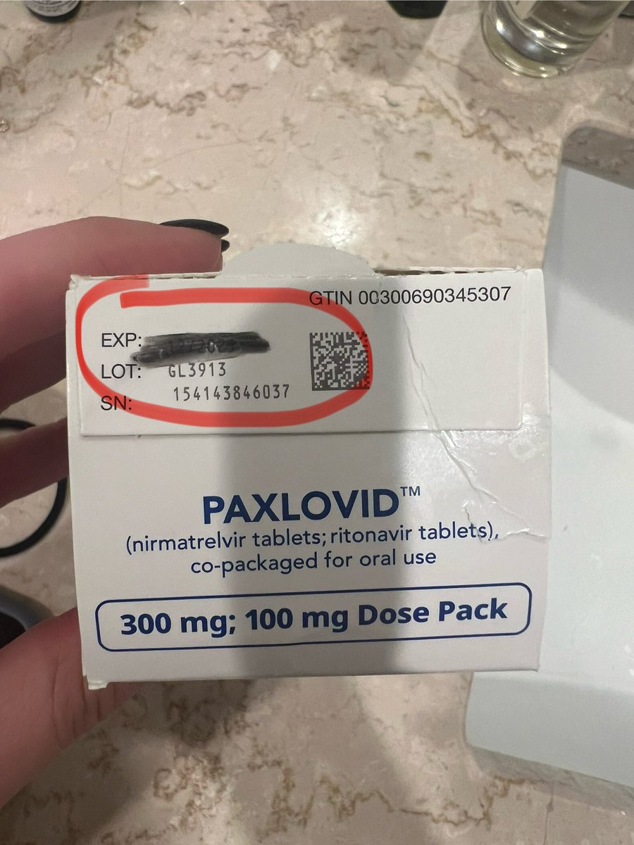 AlisonTwite's tweet photo. Handing out meds with expiration date covered in sharpie sounds about right for anything related to Covid @pfizer @Walgreens Tyfys #paxlovid #covid #Pfizer https://t.co/tWtrzycoAL