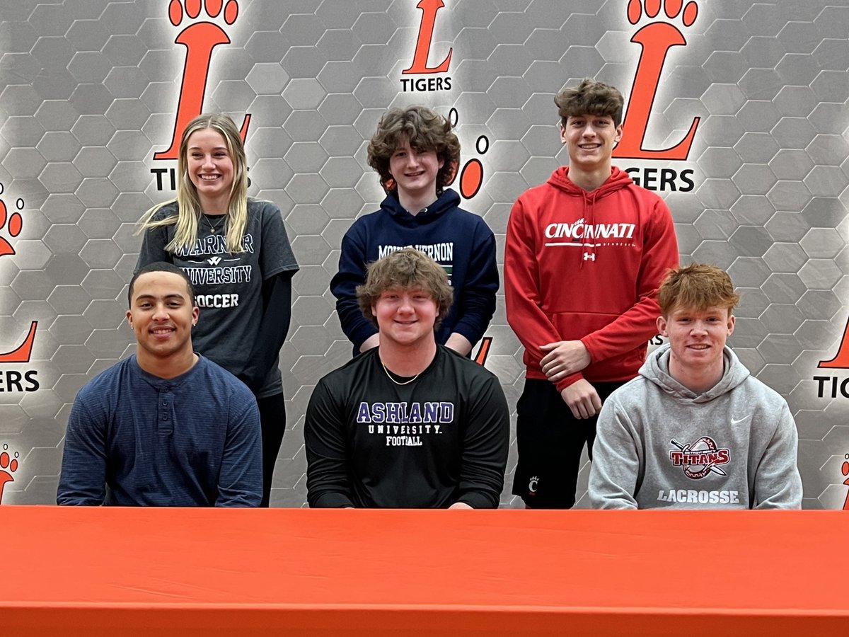LovelandTigers's tweet photo. Congratulations to our student-athletes who will continue their athletic careers at the college level! Alexis Bullock, Drew Murnan, Drew Holman, Julius Vorbroker, Zach Gleason, and Sebastian Jordan! #beLOVEland https://t.co/QvwybvgYWd