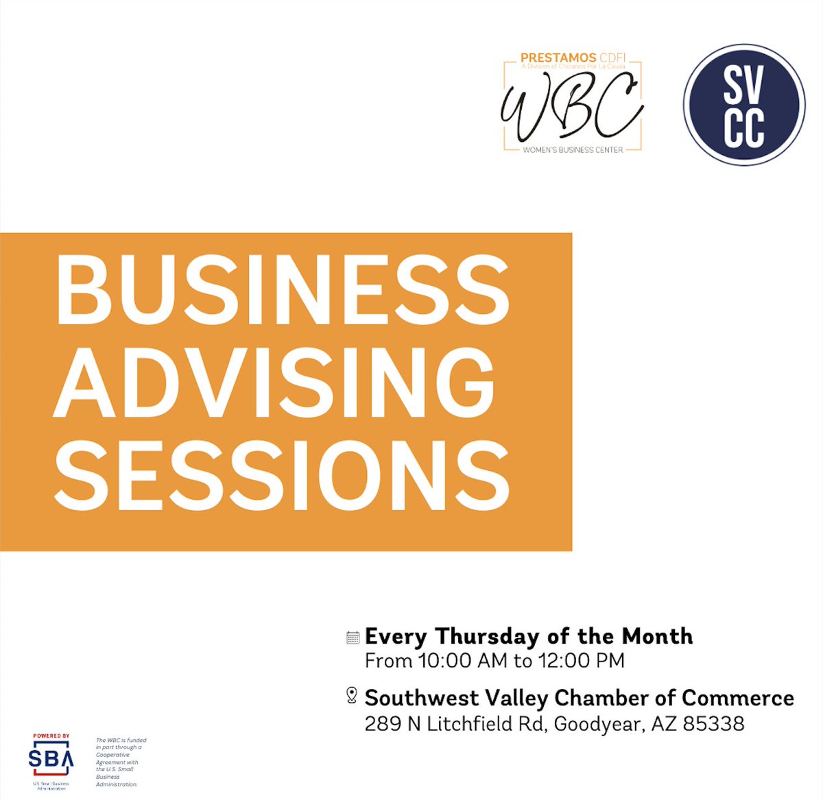 Prestamos CDFI Women's Business Center will be holding Business Advising Sessions the first Thursday of every month from 10:00am to 12:00pm. Join us after Empowering Women in Business this Thursday for their first Business Advising Sessions! #CPLC #SVCC #Businessadvising