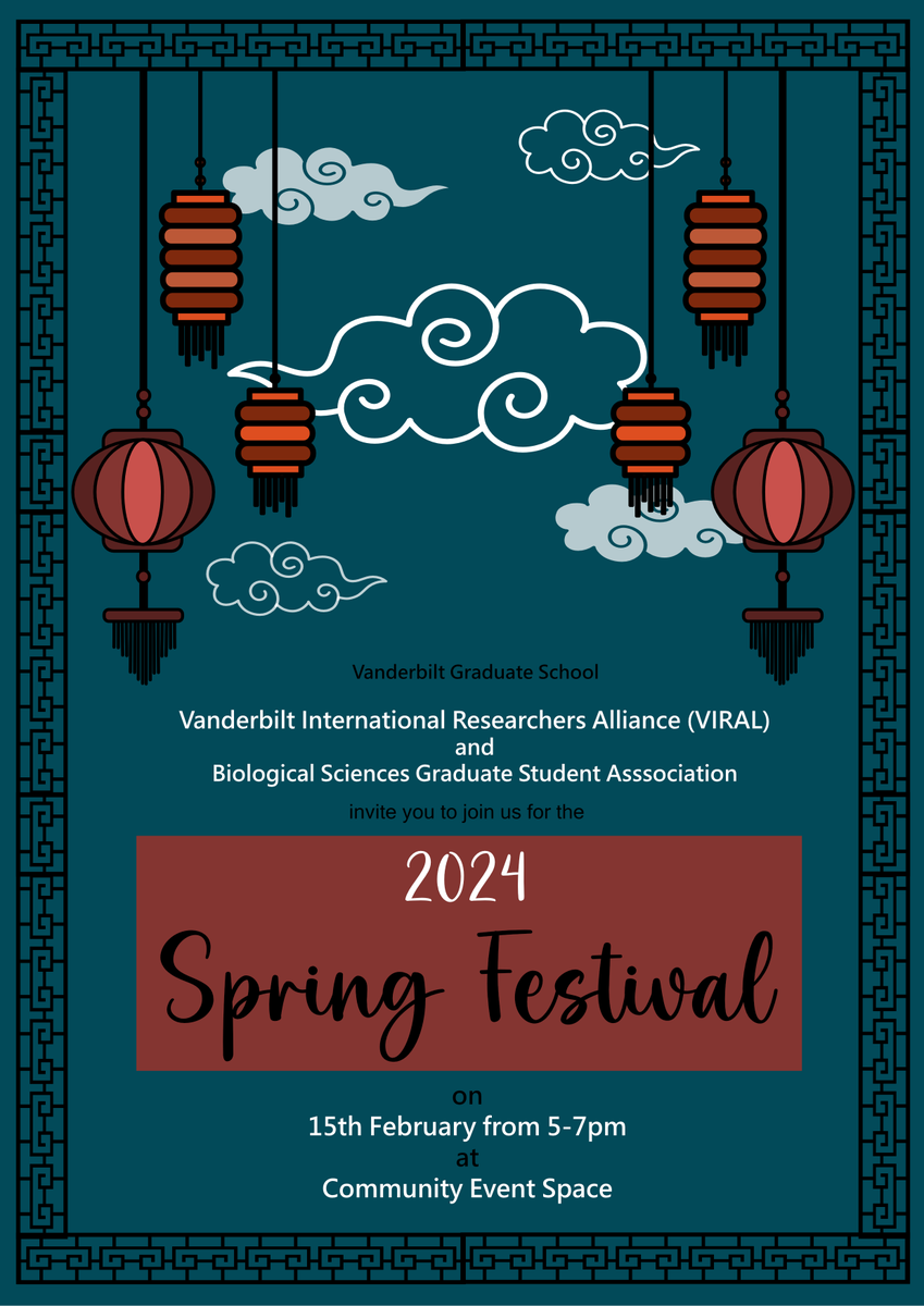 Vandy_VIRAL's tweet photo. VIRAL will hold its annual Spring Festival Celebration on Feb. 15 from 5:00 p.m. to 7:00 p.m. at the Community Event Space. Immerse yourself in a cultural celebration of the lunar new year, enjoy East Asian cuisines and snacks, and enter to win exciting gifts! https://t.co/sUNtvjZmAg