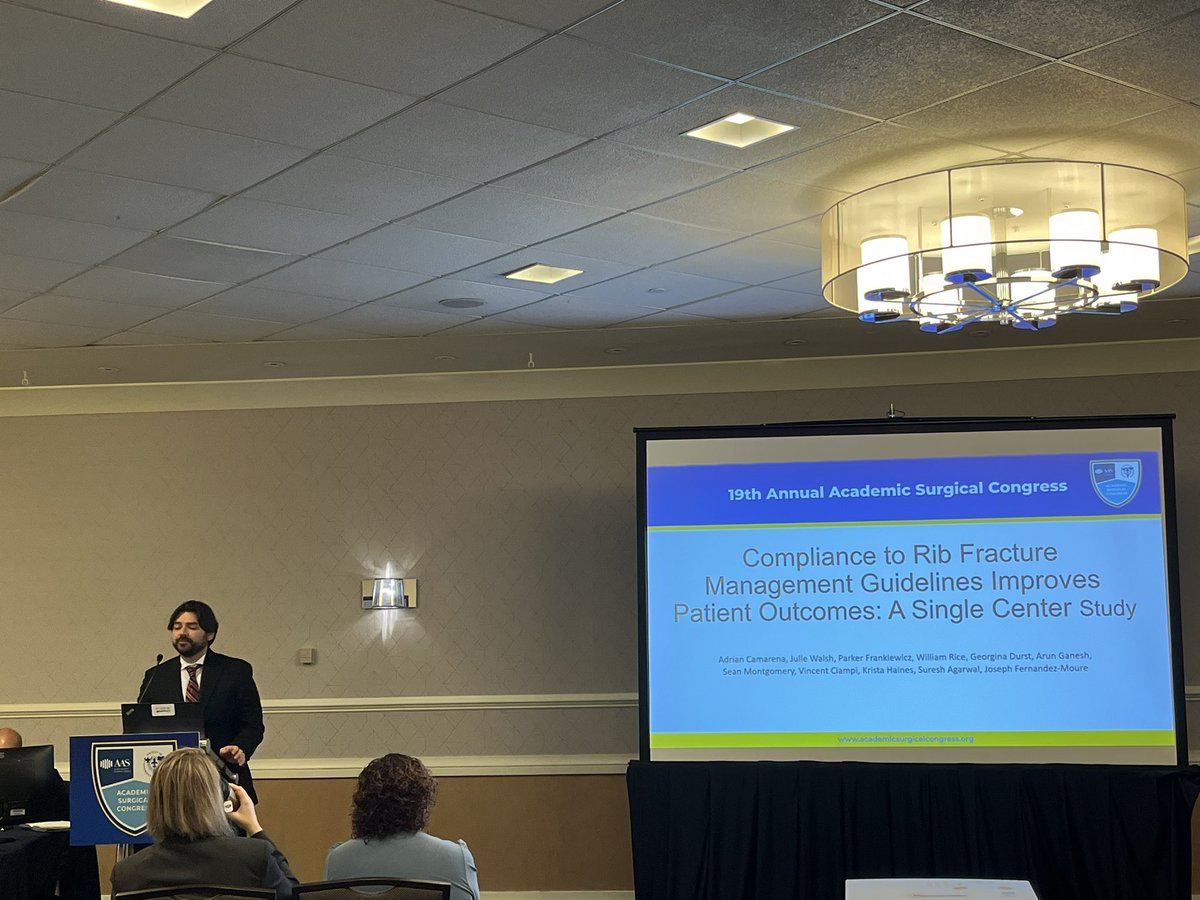 JFernandezMDMS's tweet image. Thrilled Adrian Camarena is presenting our groundbreaking research on rib fracture outcomes at the Academic Surgical Congress! This work is a significant step forward in understanding and improving rib fx patient care #AcademicSurgery @TraumaSTATLab @DukeSurgRes @DukeSurgery