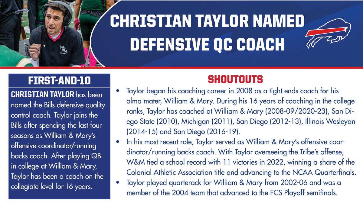 More info on new defensive quality control coach Christian Taylor