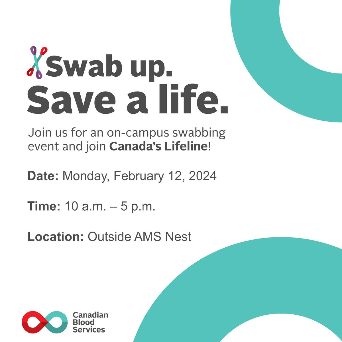 Join <a href="/UBCMHKY/">UBC Men's Hockey</a> and <a href="/UBCWHKY/">UBC Women's Hockey</a> Monday, Feburary 12th outside the Nest for <a href="/CanadasLifeline/">Canadian Blood Services</a> Swab Up event!

More info: blood.ca/en/stemcells/d…