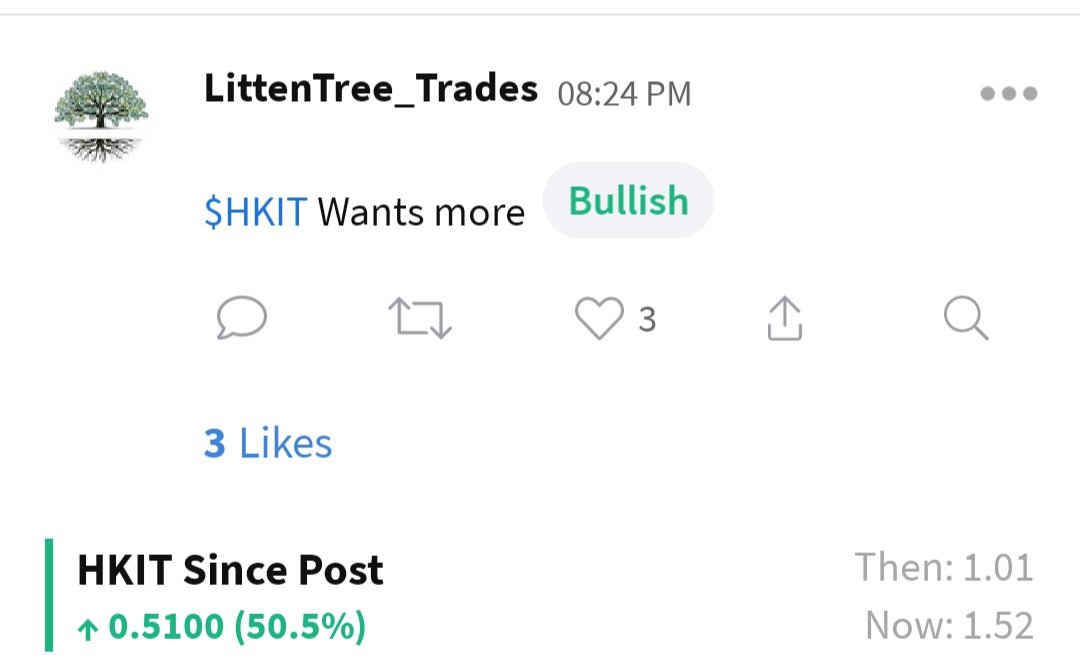 LittenTreeTrade's tweet image. $HKIT Locked in profits here at 50%  💰🏦🤑 Good luck, bulls #Bullish #stocks #DayTrading #tradingstrategy