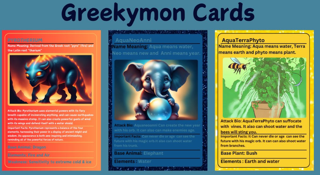 3rd-5th graders took a dive into Greek and Latin roots but with a twist - they've created their own Greekymon card collection! Each card features roots, their meaning, and a creative Greekymon character inspired by it. 🏛️👾 Thanks @CanvaEdu and a little bit of Magic 🪄