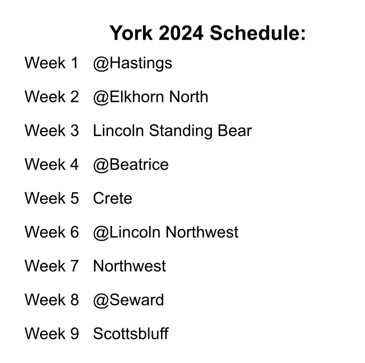 The Nebraska Schools Activities Association has released Football Schedules for the 2024 & 2025 seasons. Here’s @YorkDukeFB’s 2024 schedule… **The 2025 Schedule is the exact same, except Home and Away games flip.** @YorkDukesAD #yorkdukes #nebpreps