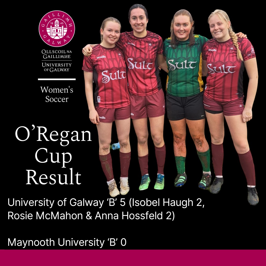 Result for our game today as our O'Regan Cup team beat Maynooth University 5 nil. Róise, Anna x2 and Isobel x2 with the goals. Also shoutout to Ciara with a clean sheet on her debut #uniofgalway #womensoccer