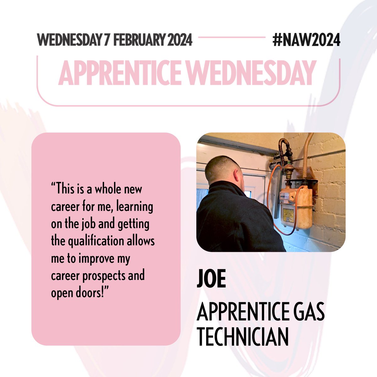 “An apprenticeship can improve your career prospects and open doors”, says Joe, apprentice gas technician. What else does Joe think? Swipe ↔️ #NAW2024 #SkillsForLife @MCCWorkSkills