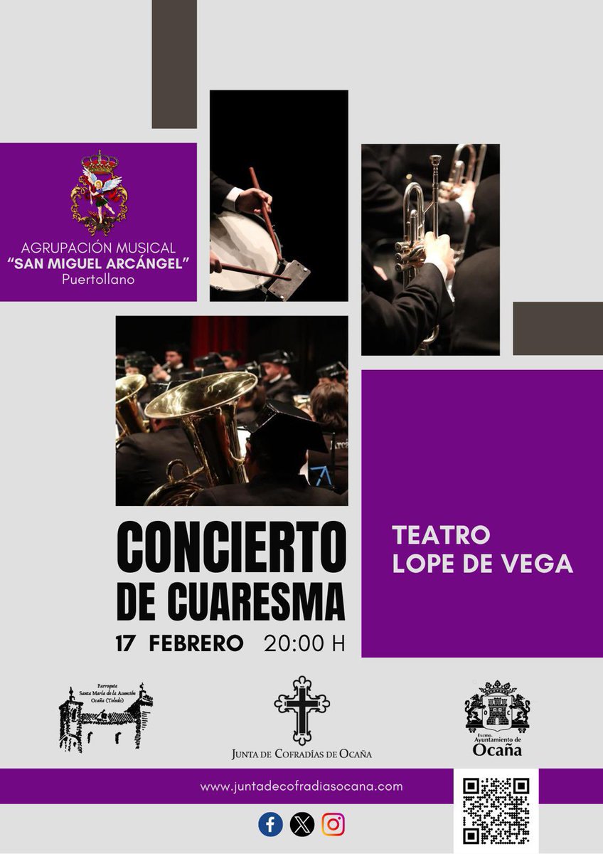 📅 SÁBADO 17 de FEBRERO 

🕗20h. 

Concierto de Cuaresma en el magnífico *Teatro Lope de Vega* de Ocaña (Toledo).

<a href="/JdCOcana/">Junta de Cofradías Ocaña</a>