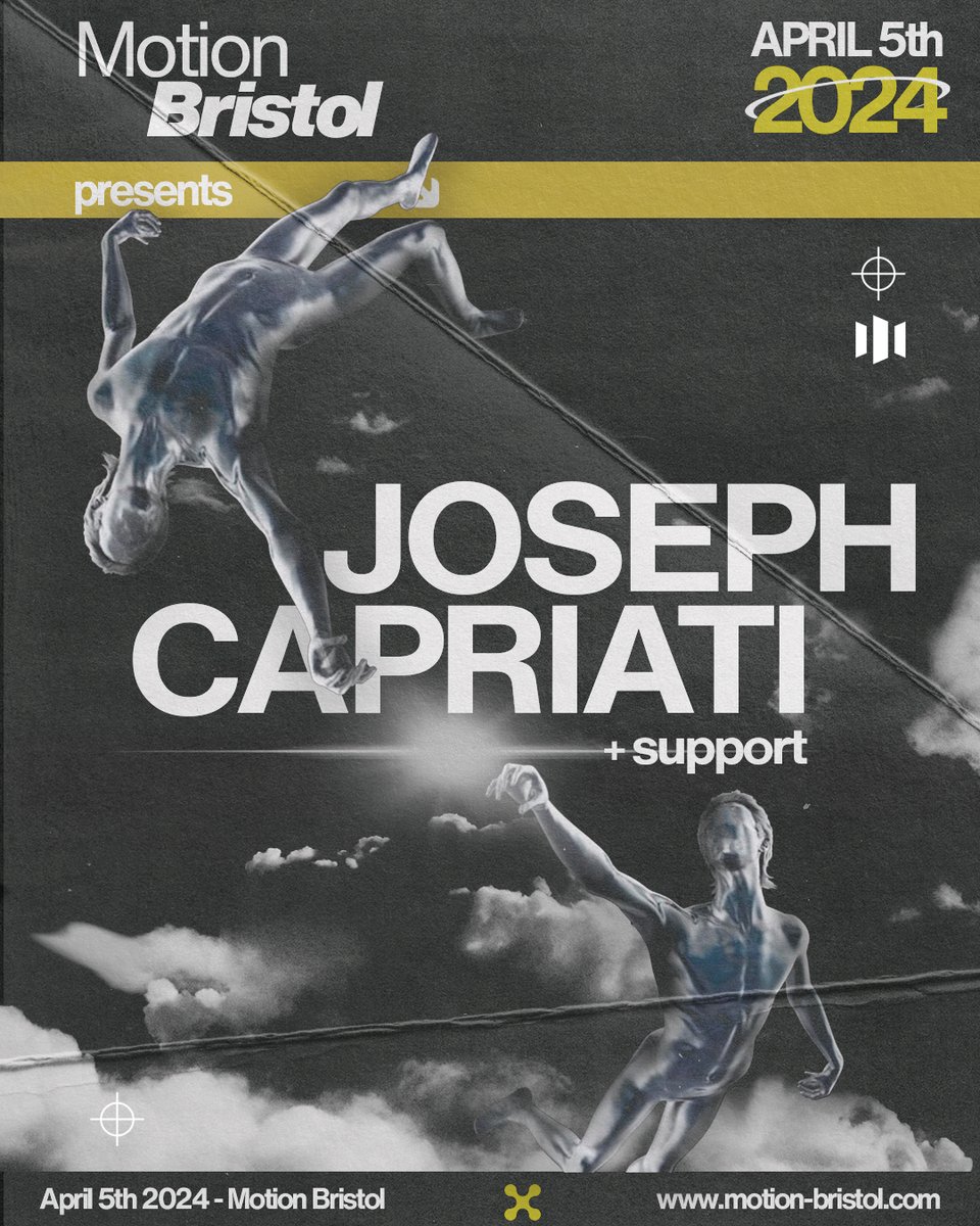 05.04 // MOTION PRESENTS: JOSEPH CAPRIARTI + SUPPORT 📢 Following a sold-out performance at Motion back in 2019, Italy’s biggest techno export @josephcapriati returns to Bristol this April. Tickets are live — bit.ly/494wY9D