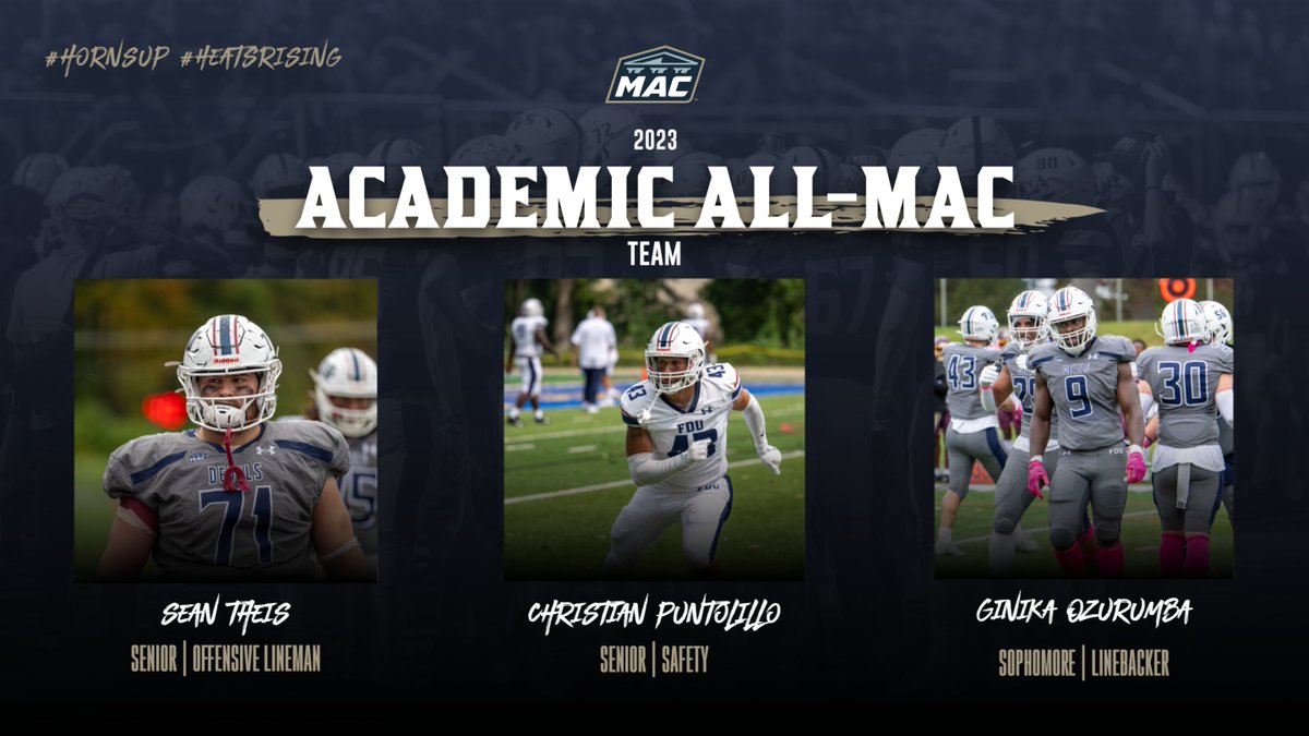 AWARDS | Congratulations to our three @FDUFootball student-athletes who not only succeeded on the field but in the classroom this past fall as they were named to the Academic All-MAC team! #HeatsRising #HornsUp #StudentAthlete Full release- bit.ly/3umwYmz