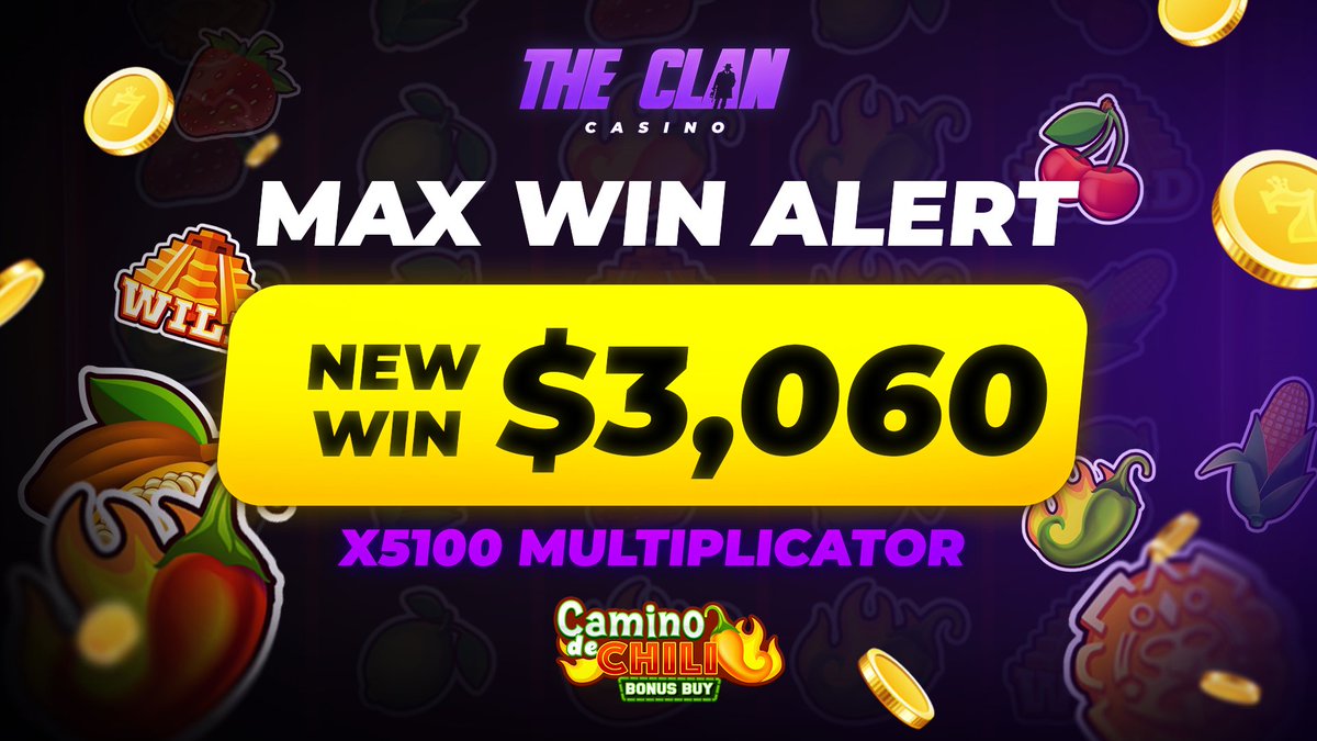 🎉 BIG WIN AT THE CLAN CASINO 🎉 A player just hit $3060 WIN on 'Camino De Chili' on our casino! 😎🎰 🔗Try your chance here casino.theclan.gg