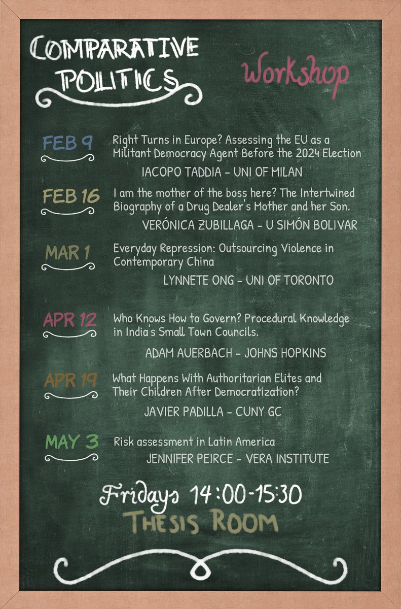 Our Spring 2024 workshop schedule is here! 

On our first session we will discuss <a href="/iacopotaddia/">Iacopo Taddia</a> 's manuscript on Assessing the EU as a Militant Democracy Agent. 

Join us this Friday!