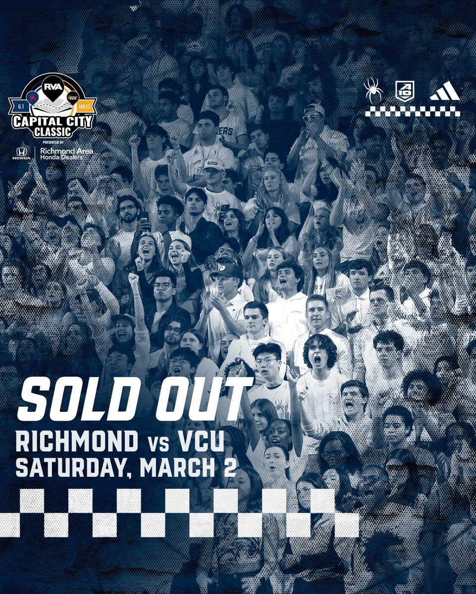 NEWS | The Richmond Area Honda Dealers Capital City Classic vs VCU on March 2 is SOLD OUT.

Limited tickets remain for the Spiders other remaining home games:

Saturday vs La Salle
Feb. 14 vs UMass
Feb. 24 vs Davidson
March 6 vs Saint Joseph's

🎟️ spides.us/mbbtix