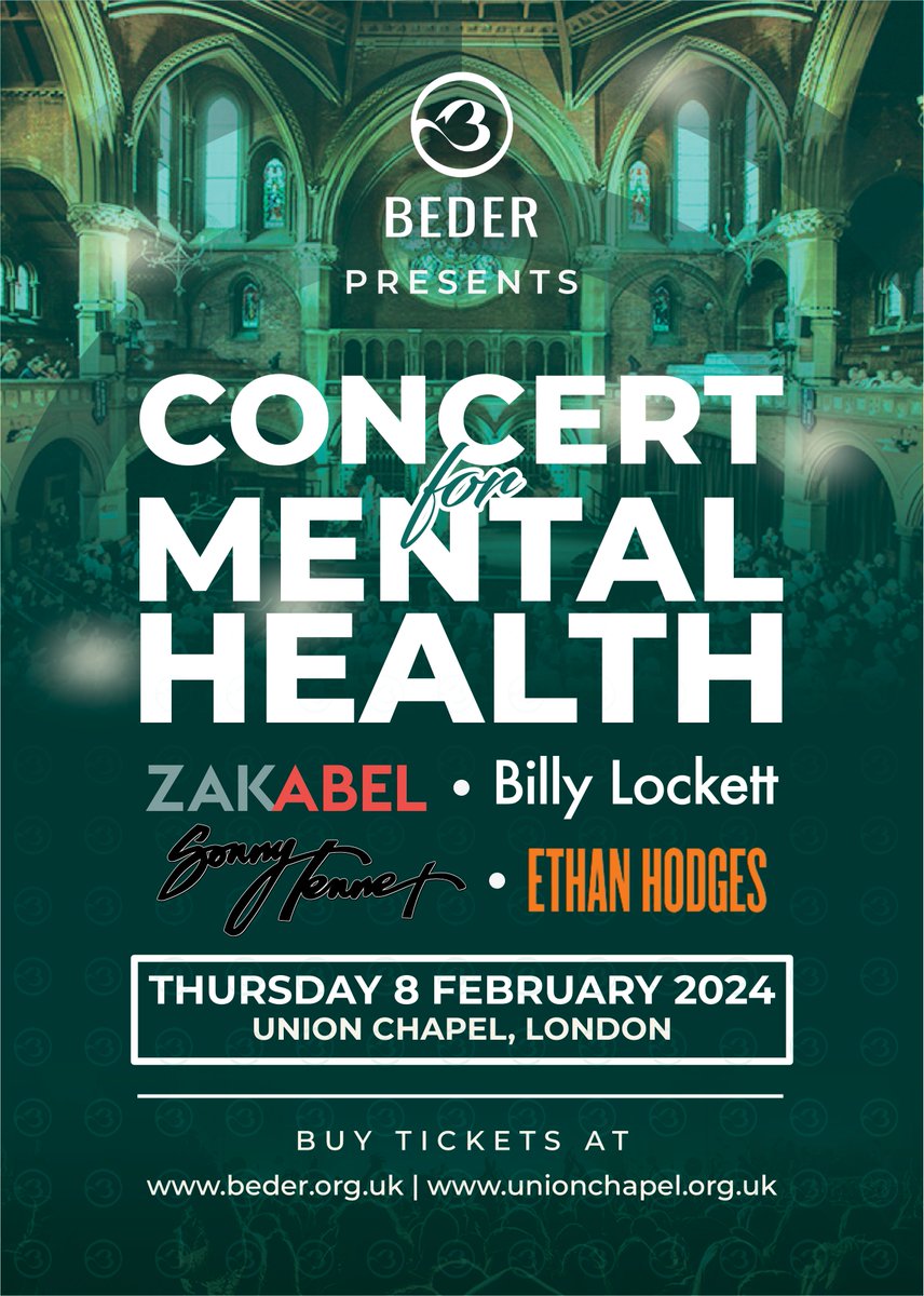 TONIGHT 🎙️ Join us for a spectacular evening of music to make a difference. ⭐️@ZakAbel ⭐️@billylockett ⭐️@sonnysocials Tennet ⭐️Ethan Hodges Thursday 8 February | Doors 6pm, music begins 7pm Last chance tickets at unionchapel.org.uk/venue/whats-on… For mental health charity @beder_uk