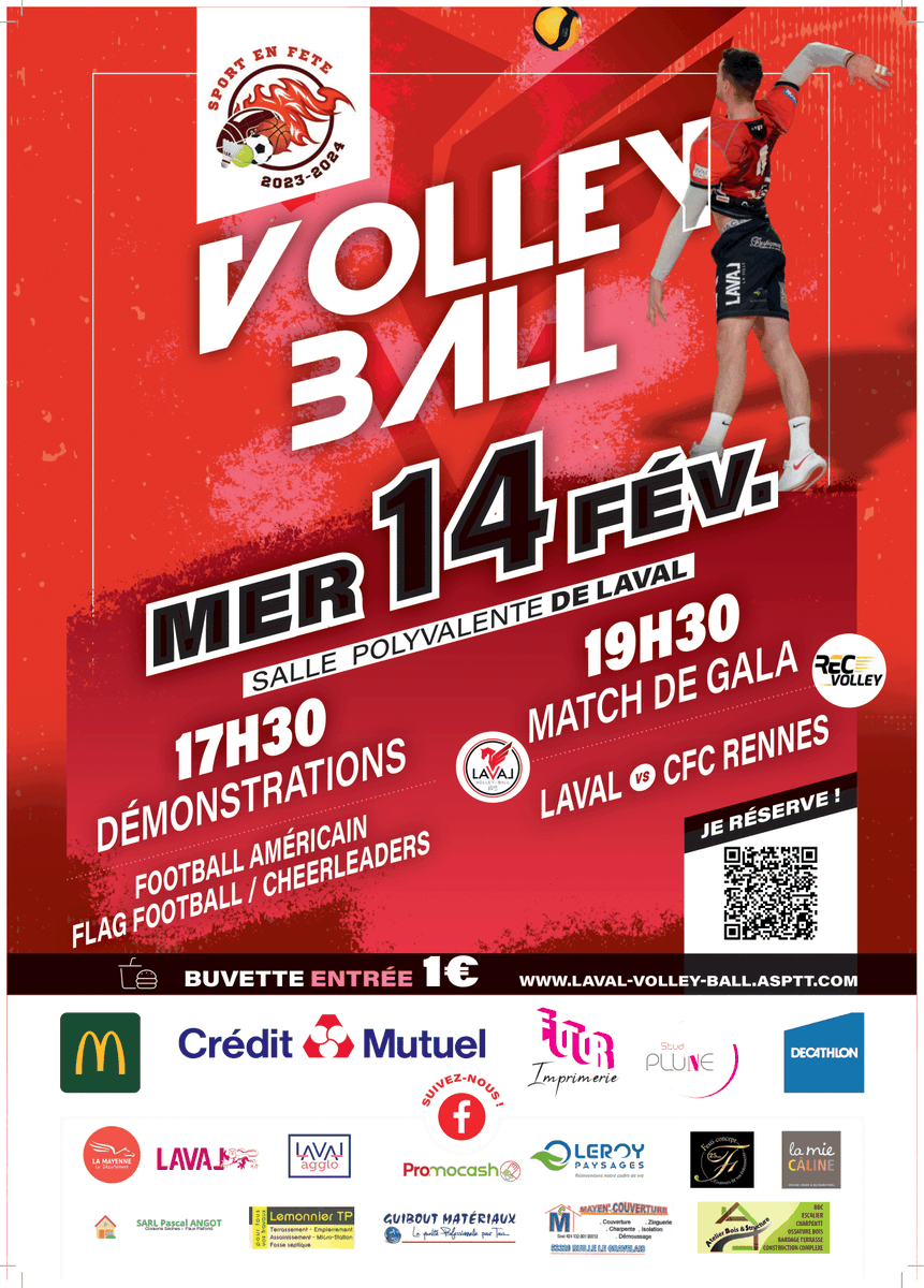 LAVALVOLLEY's tweet photo. Soirée Sport en Fête

🏈Démonstrations des Stallions de Laval - 17h30
🏐N2M VS CFC de Rennes - 19H30
🎟️Tombola
🥪Buvette et Restauration sur Place
📍Salle Polyvalente de Laval
🎟️1 BILLET ACHETÉ = 1 BILLET OFFERT
❤️Code promo: STVALENTIN

Billetterie 👇
https://t.co/AKGhfOjM6w https://t.co/OszuaJ3EgE