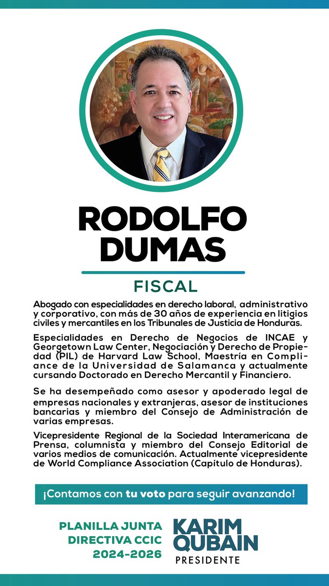 kqubain1's tweet photo. Rodolfo Dumas, me acompaña como Fiscal, en mi equipo de planilla, para seguir aportando al avance de la @CCICHN. Recuerda, ¡Tu voto cuenta, este 22 de febrero! Mi compromiso es con todos los empresarios en unidad. @RodolfoDumas https://t.co/KC9K2TJpr1