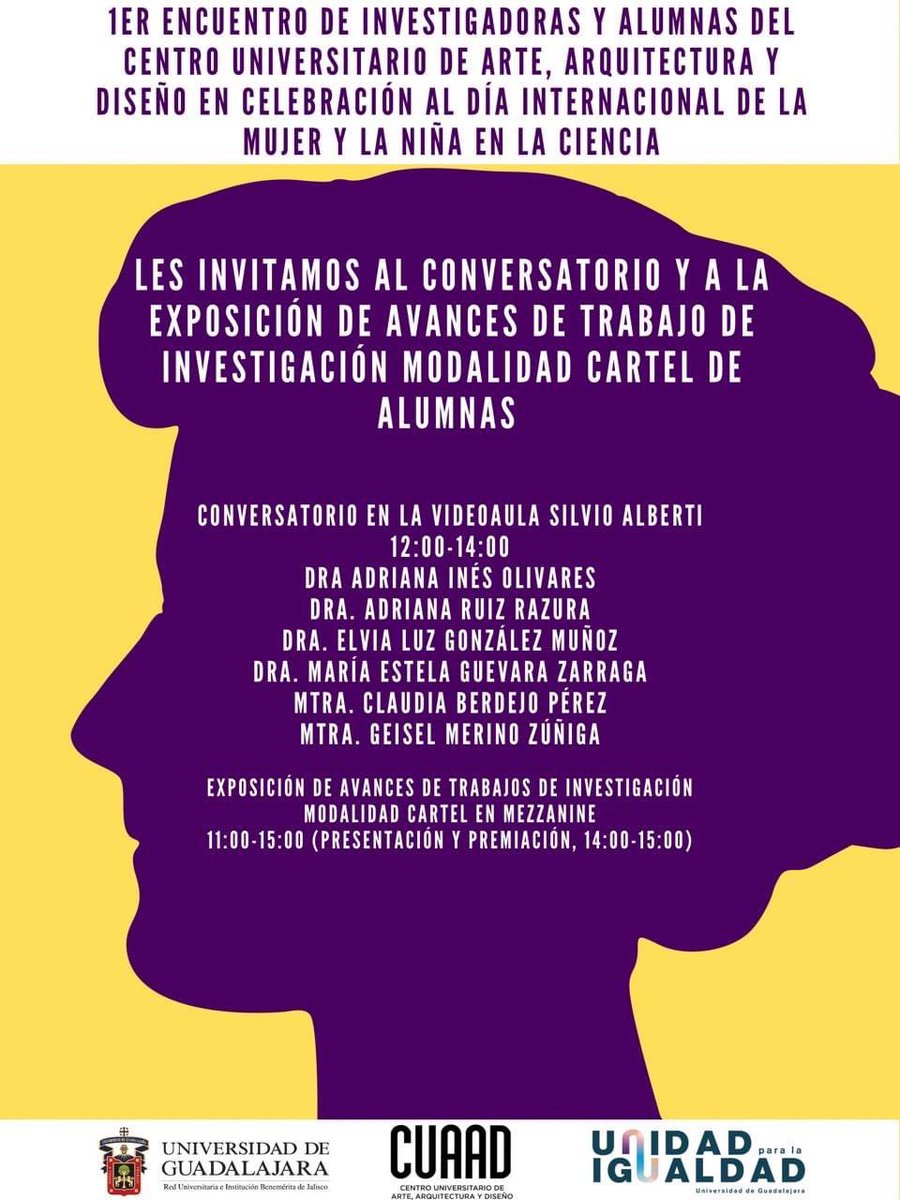 Les invitamos a este encuentro de alumnas e investigadoras en el <a href="/CUAAD_UdeG/">CUAAD_UdeG</a>