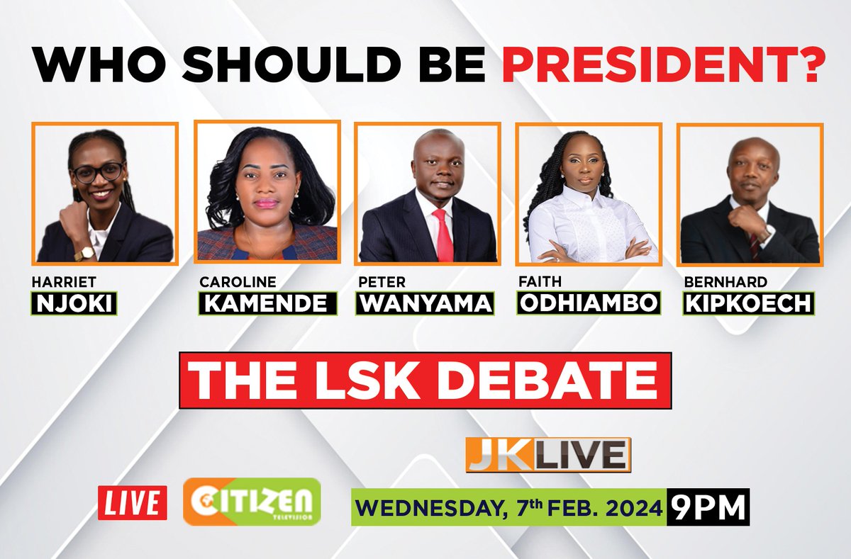 Citizen TV Kenya (@citizentvkenya) on Twitter photo Tonight on Citizen TV, Who should be the next LSK President?
Join the debate by sending your questions and comments on #LSKDebate #JKLive <a href="/SamGituku/">Sam Gituku</a> <a href="/KoinangeJeff/">Jeff Koinange, MBS</a> Tonight on Citizen TV, Who should be the next LSK President?
Join the debate by sending your questions and comments on #LSKDebate #JKLive <a href="/SamGituku/">Sam Gituku</a> <a href="/KoinangeJeff/">Jeff Koinange, MBS</a>