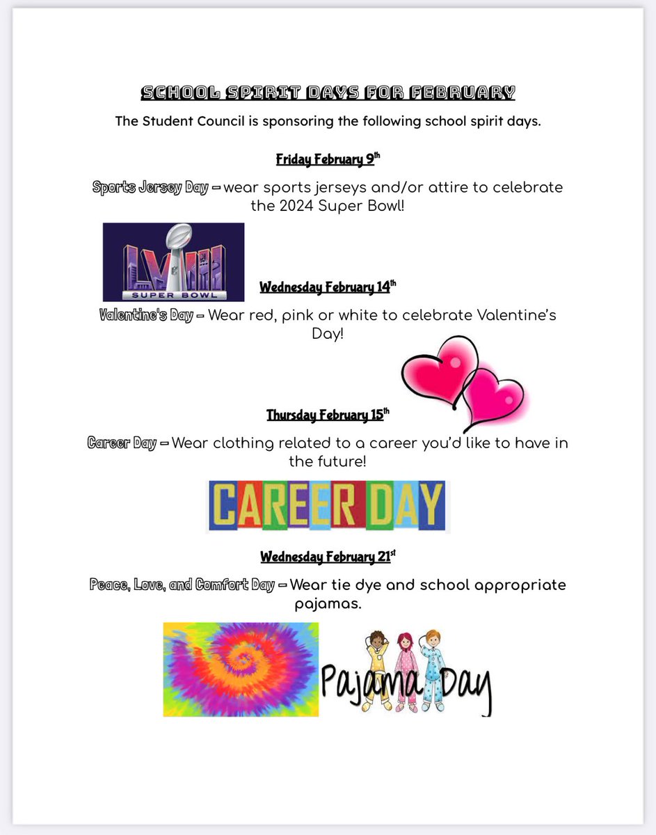 atsdstucouncil's tweet photo. February spirit days! @atsdschools https://t.co/pbjN0mri6Q
