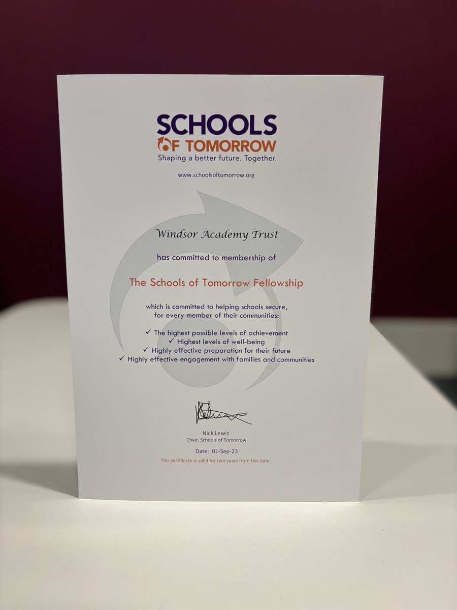 WinAcadTrust's tweet photo. Honoured to join the @schoolsoftomor Fellowship! 🎓 A commitment from Windsor Academy Trust to innovative education and community collaboration. Let's shape the future, one student at a time! 
#SchoolsOfTomorrow #EducationForAll https://t.co/giXtqkgncu