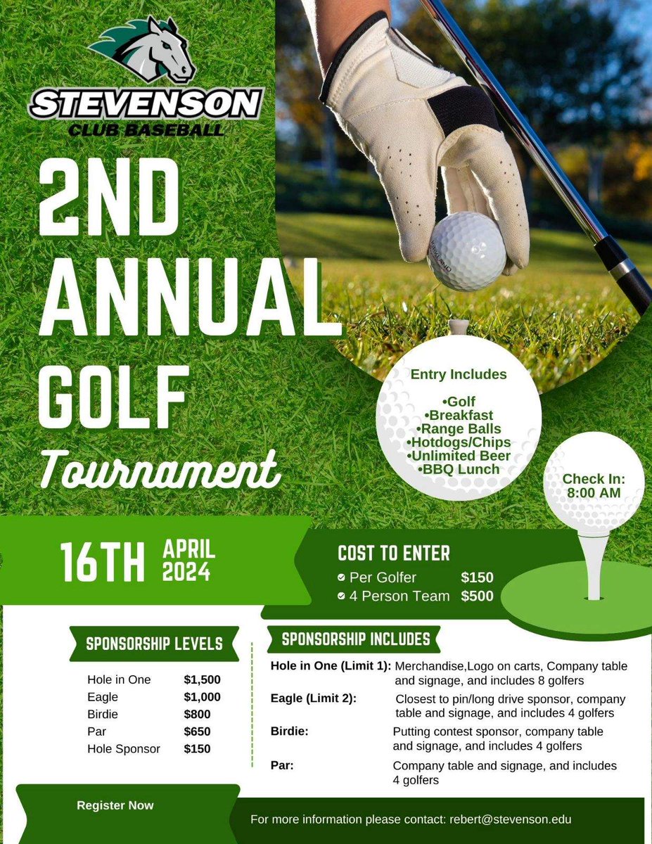 StangsClubBall's tweet image. Join us on April 16th for our second annual Stevenson Club Baseball Golf Tournament! Contact Ryan Ebert for questions &amp;amp; more details. #rollstangs #saddleup