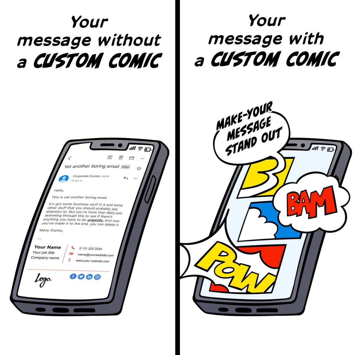 Transform your content with custom comics! 🚀🎨 Elevate engagement, captivate your audience, and make information easy to digest. #CustomComics #EngagingContent #VisualStorytelling